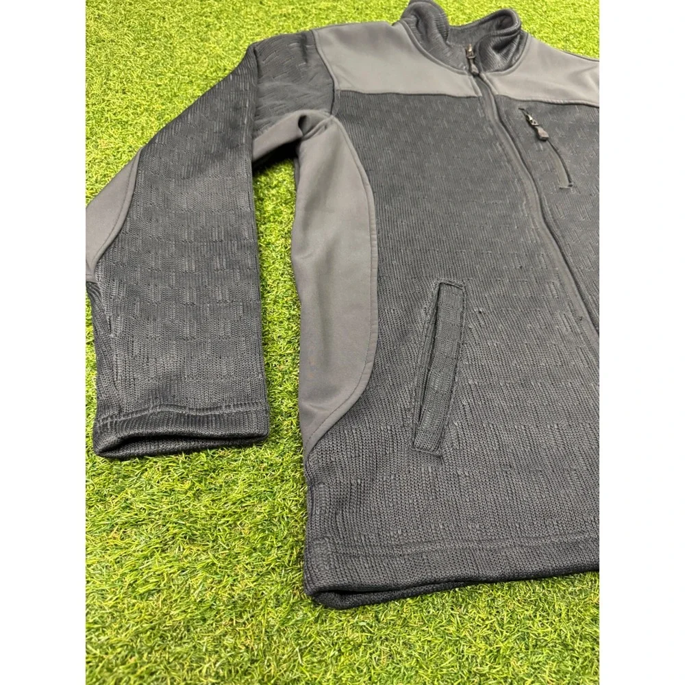 Swiss Tech Mens 1X Full Zip Fleece Lined Hybrid Knit Jacket Black Gray Mock Neck